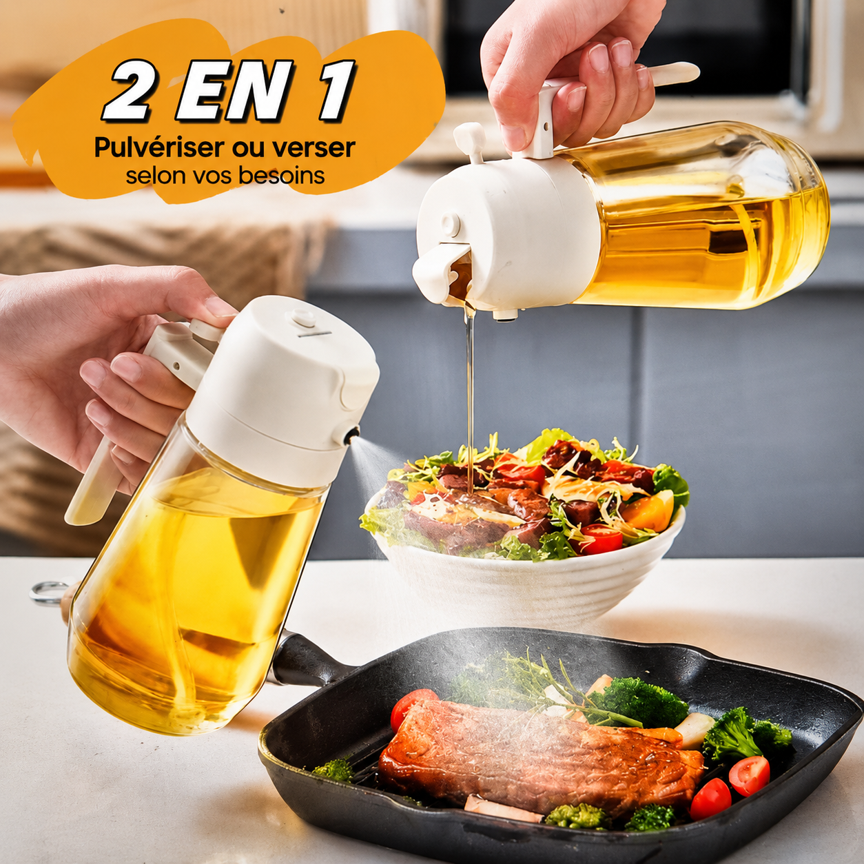 Pulvérisateur d'huile 2 en 1 KAFILYA™ – Spray et Verseur 470 ml