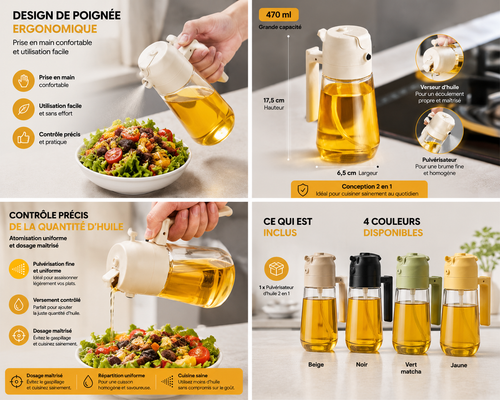 Pulvérisateur d'huile 2 en 1 KAFILYA™ – Spray et Verseur 470 ml